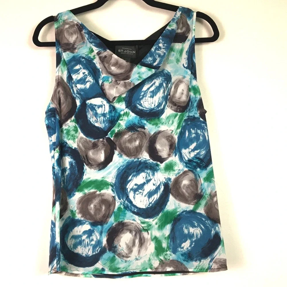St. John Couture Abstract Print Blazer and Shell Top Set 10 Blue Green